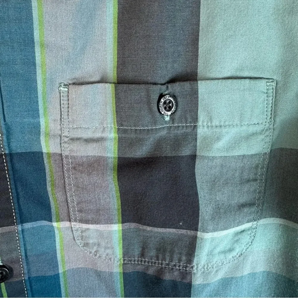 The North Face mens homes green & blue plaid button‎ down shirt gorpcore outdoor